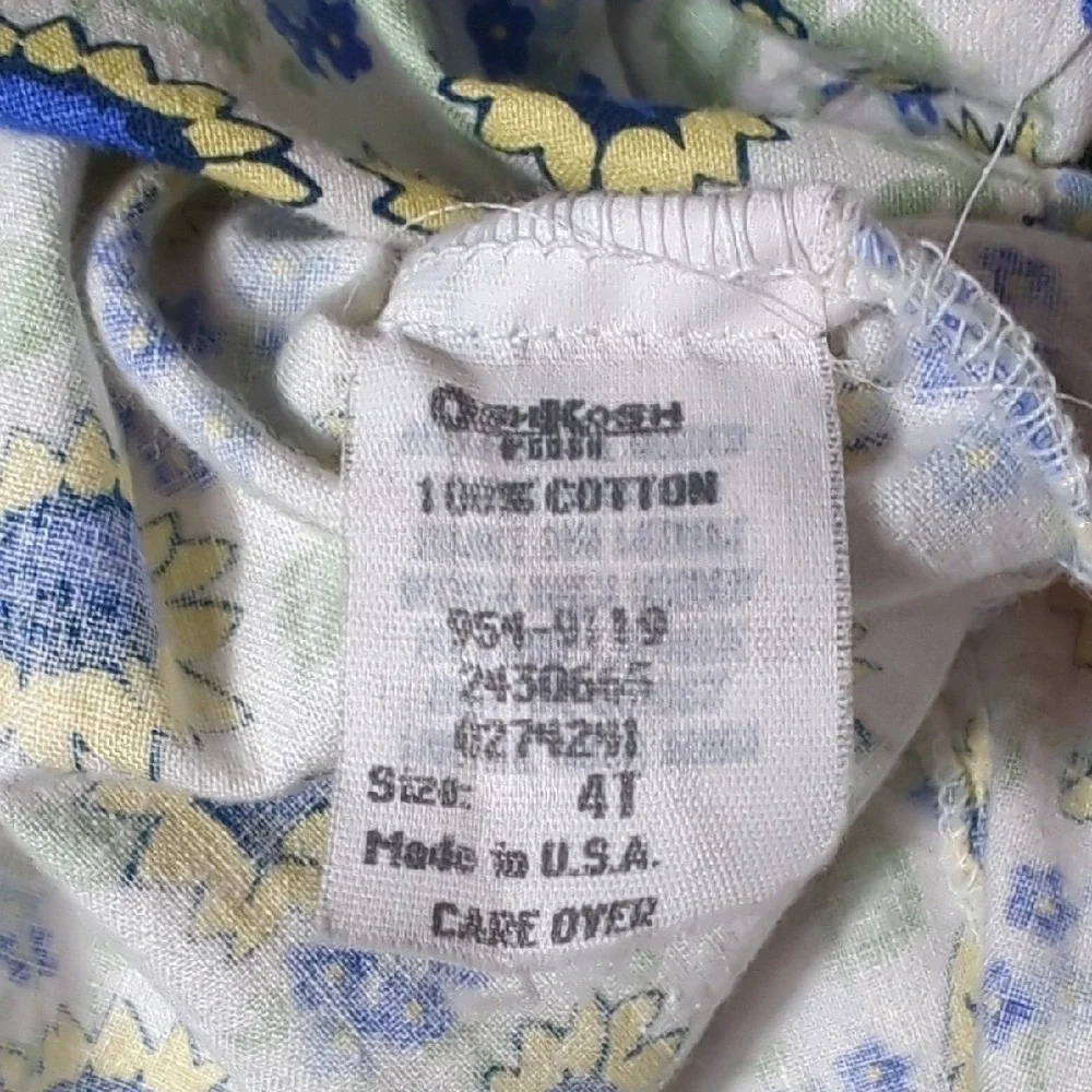 Vtg 90s OshKosh Girls 4T Blue Yellow Sunflower Cotton‎ Dress Jumper HTF! RARE!
